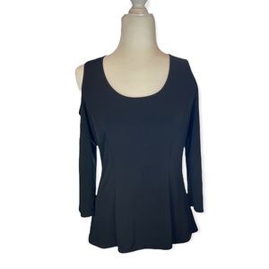 FINAL PRICE Susan Graver Solid Black Shirt Size XS Size S Cold Shoulder Top QVC